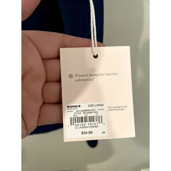 NWT LC Lauren Conrad Solid Blue Ruffle Neckline Blouse - Size L - Picture 7 of 7